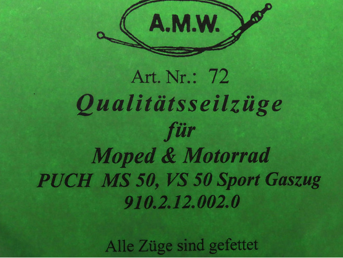 Bowdenzug Puch MS50 / VS50 Sport Gaszug A.M.W.